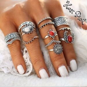 🌸Host Pick🌸 14pcs Silver Toned Midi Ring Set
